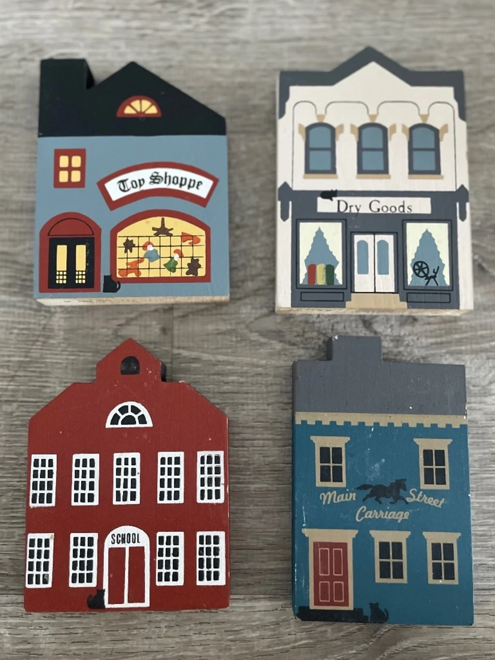 Vintage Cats' Meow Village Wooden Block Lot of 13 Including 7 Buildings - 1980s